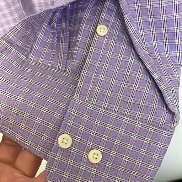 David Donahue Trim Purple Checkered Button Down Shirt - Picture 6 of 7